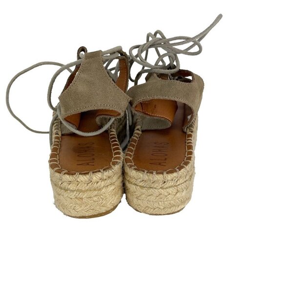 ALOHAS Boho Gladiator Suede Kaki Green Ankle Lace Rafia Flatform Sandals sz 35 - Picture 7 of 12